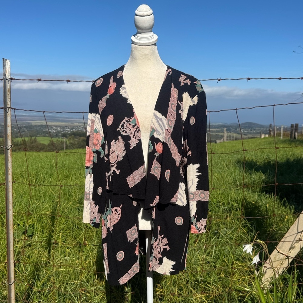 Vintage Naturally Yours Hawaii Gauze Black Rose Boho cardigan Top Laganlook S